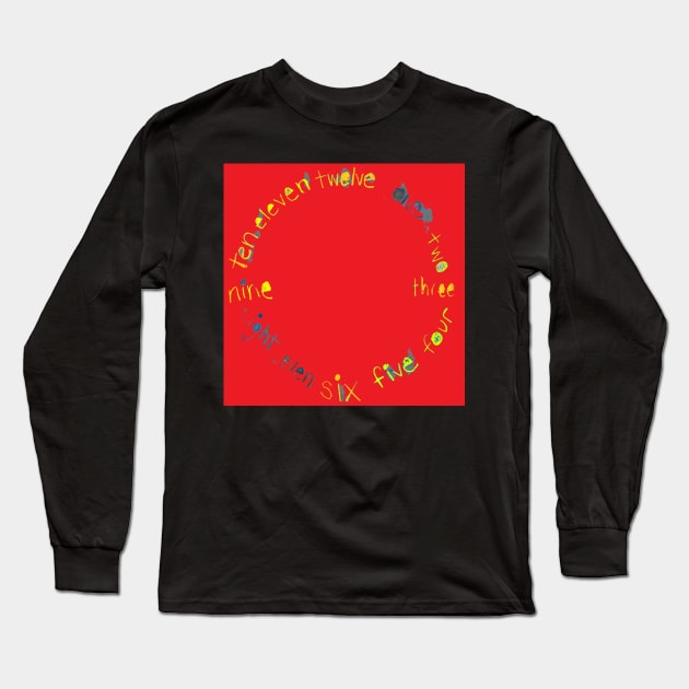 Red O'Clock with Numbers, watercolor in red blue lime green yellow Long Sleeve T-Shirt by djrunnels